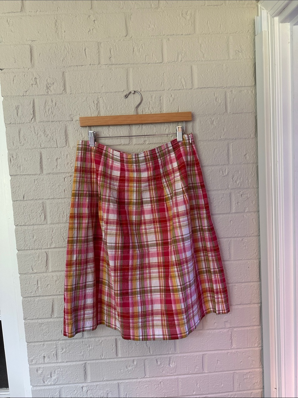 Talbots Pink and White Plaid A-Line Skirt